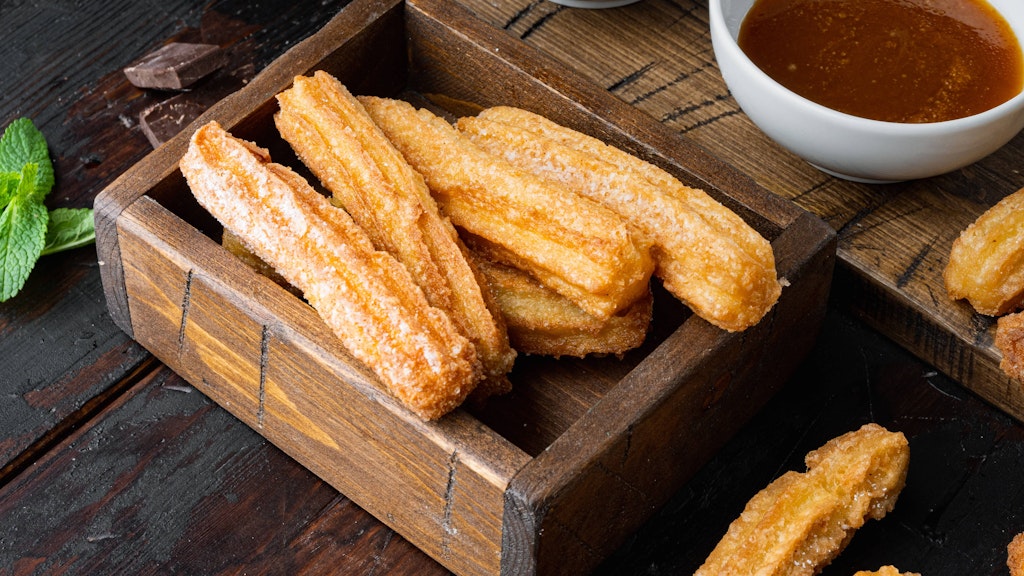 The Spanish churros are fried in fat and best served with chocolate sauce.