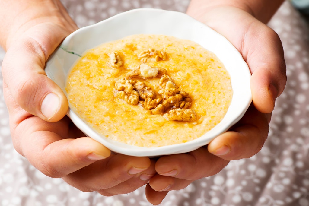 A delicious oatmeal breakfast with pumpkin.