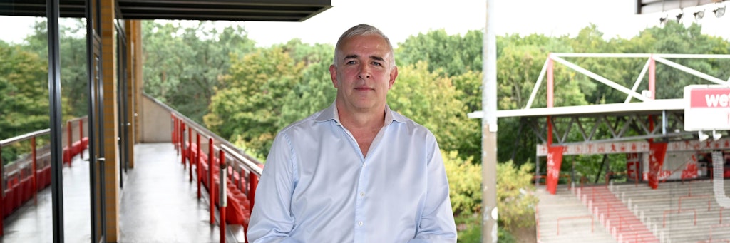 Mächtig stolz: Dirk Zingler, Präsident des 1. FC Union, freut sich auf die Europa League im Stadion An der Alten Försterei. 