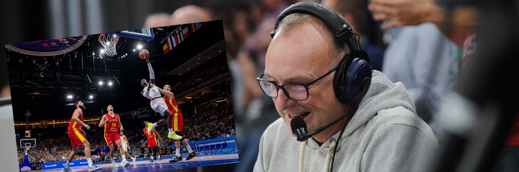 Sportkommentator und Basketball-Freak Frank Buschmann flehte seinen Arbeitgeber während des Viertelfinals an, bei der Basketball-EM dabei zu bleiben. 