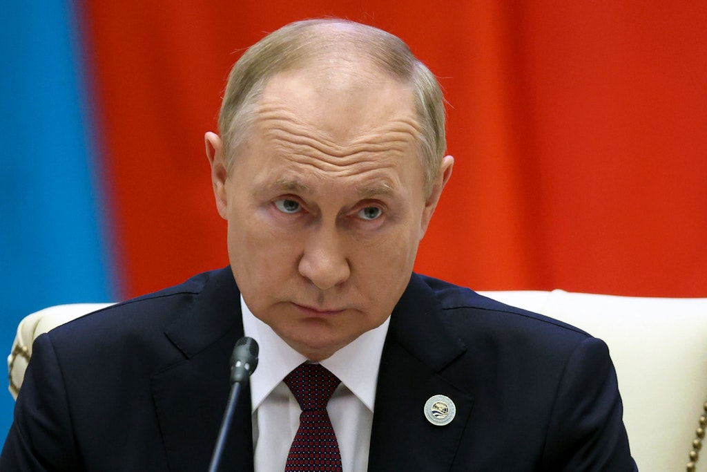Wladimir Putin, Präsident von Russland, beim Gipfel der Shanghaier Organisation für Zusammenarbeit (SCO). In diesen Tagen findet es in Samarkand statt. 