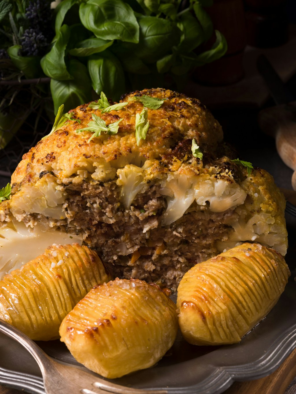 Die perfekte Beilage sind die eingeritzten Kartoffeln, bekannt als "Hasselback-Kartoffeln", "Schwedenkartoffeln" oder "schwedische Fächerkartoffeln".