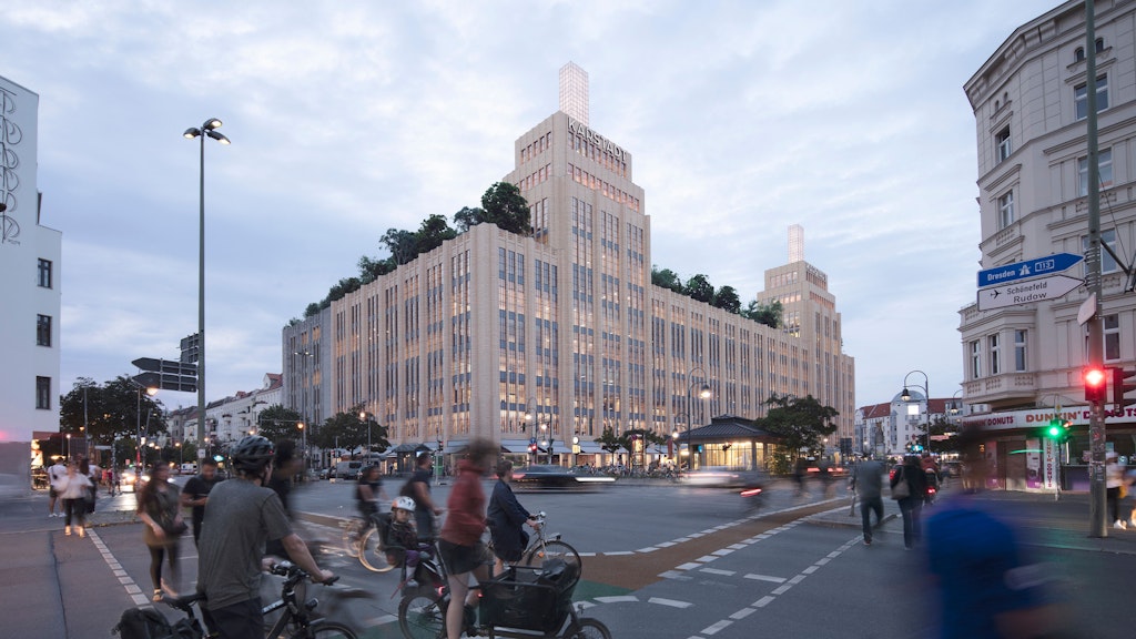 So stellen sich Bauherr und Architekt das rekonstruierte frühere Karstadt-Kaufhaus am Hermannplatz vor. Das Projekt ist hoch umstritten.