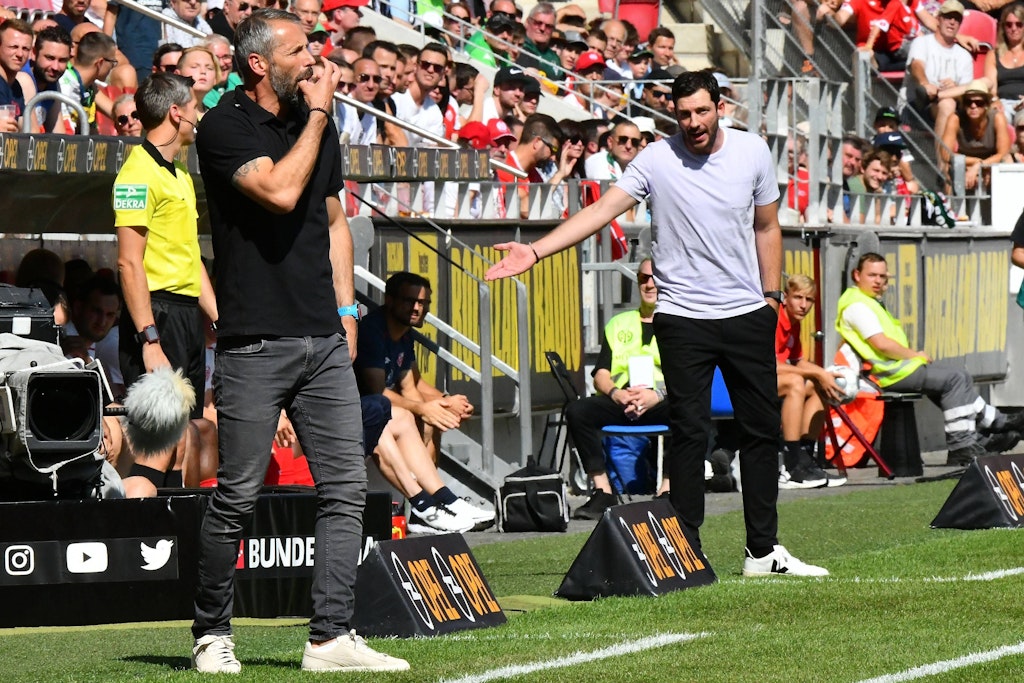 Das Kumpelduell zwischen Herthas Coach Sandro Schwarz (r.) und Leipzigs Marco Rose gab es bisher einmal. 2019 verlor Schwarz mit Mainz 1:3 gegen Roses Gladbacher.
