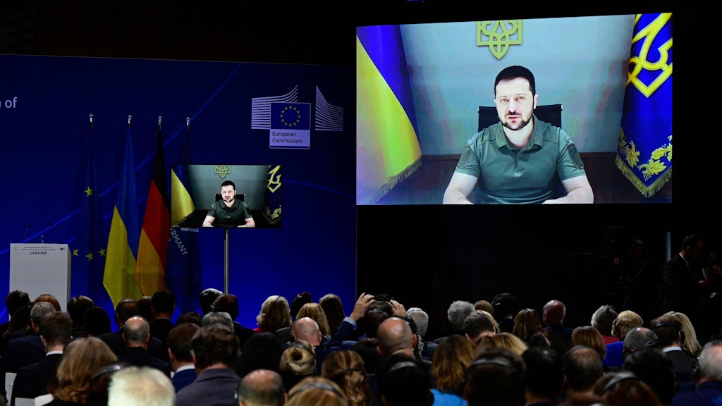 Wolodymyr Selenskyj wurde per Video nach Berlin geschaltet.