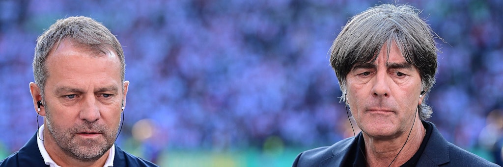 Ex-Bundestrainer Jogi Löw (r.) bot sich seinem Nachfolger Hansi Flick als Co-Trainer an. Allerdings war der Vorstoß nicht ganz ernst gemeint. 