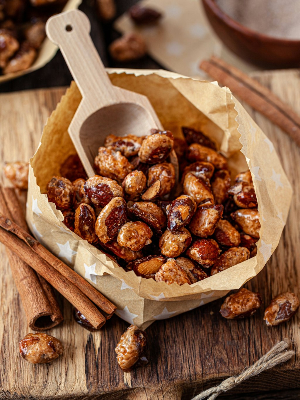 You should definitely store the finished almonds in an airtight container.