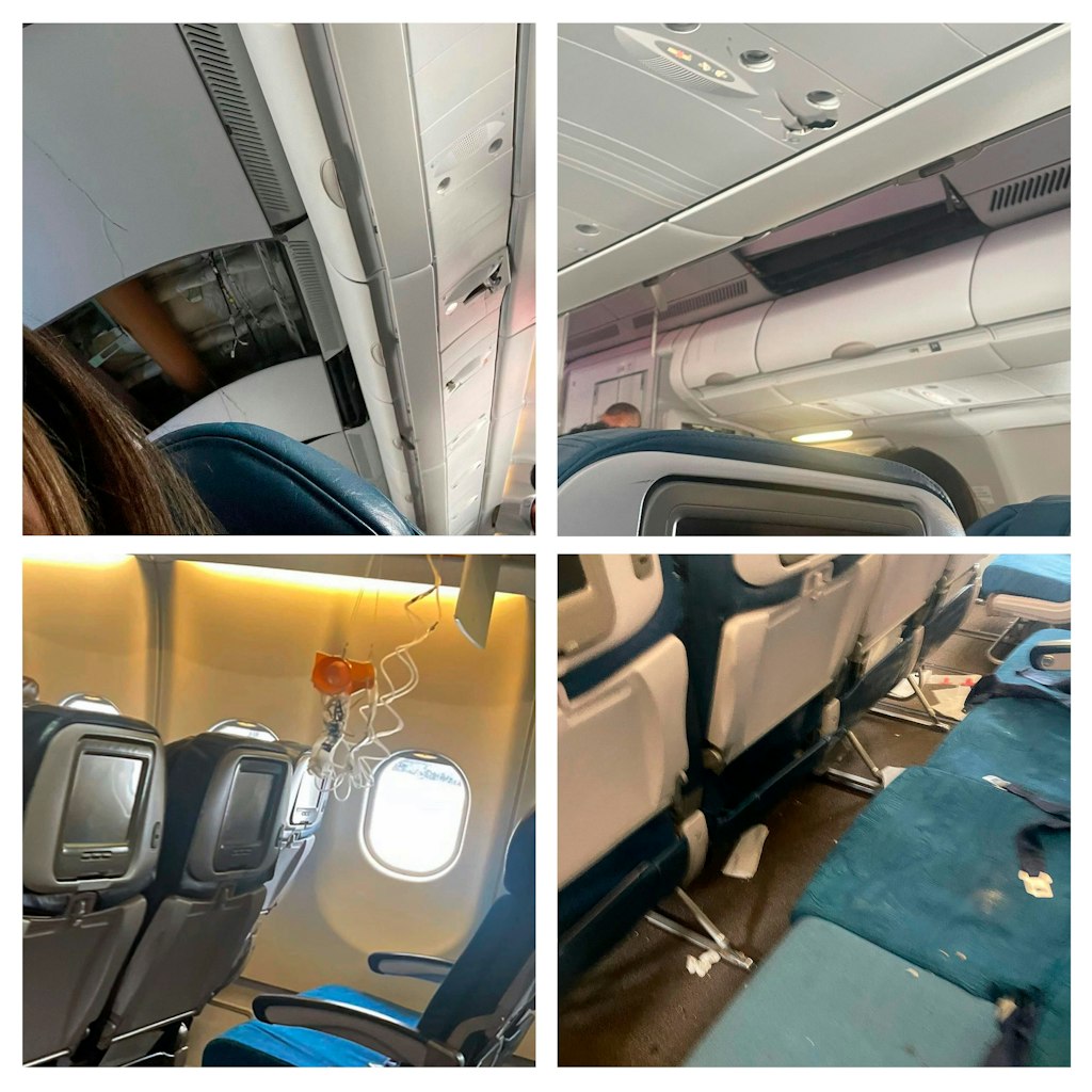 Die Handyfotos einer Passagierin zeigen das Innere des Flugzeugs der Hawaiian Airlines, das von Phoenix nach Honolulu flog, als es in schwere Turbulenzen kam.