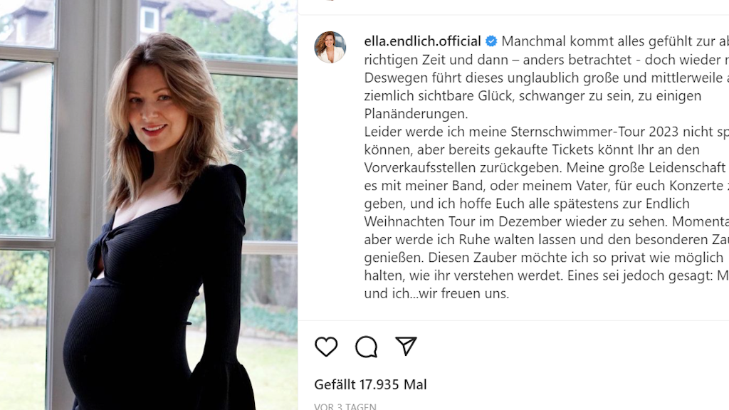 Ella Endlich und ihr Babybäuchlein - das Foto zeigt sie auf Instagram.