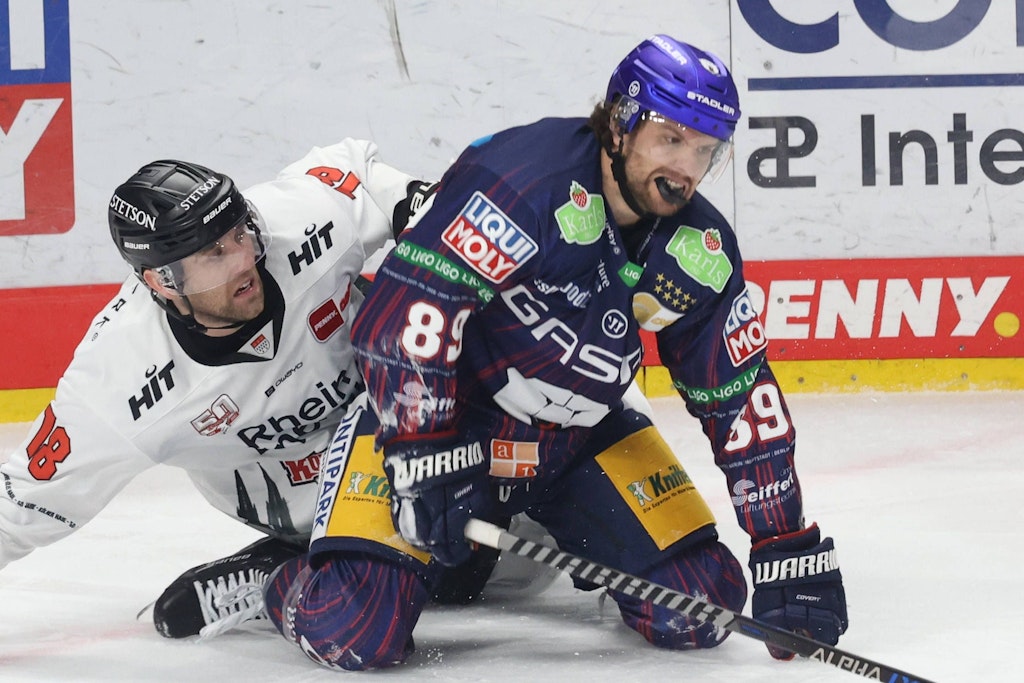 Die Eisbären gehen gegen Köln wie hier Zach Boychuk spät noch in die Knie.