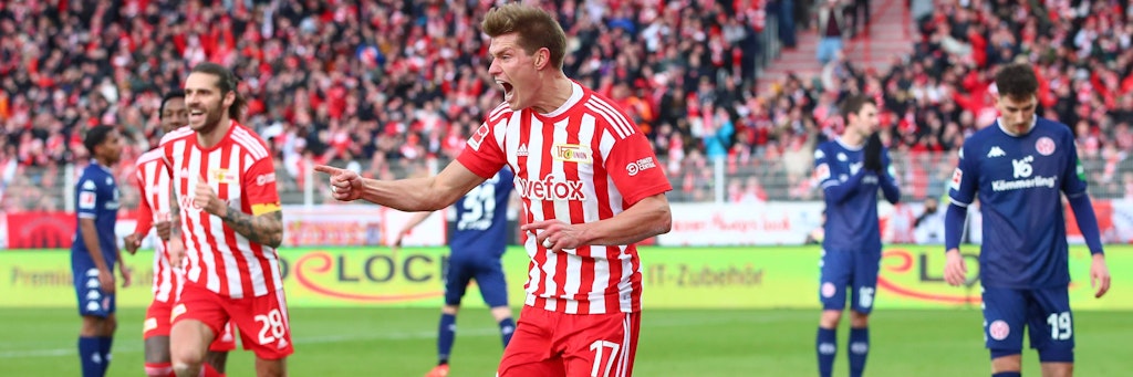 Kevin Behrens jubelt nach dem 1:0 für den 1. FC Union.