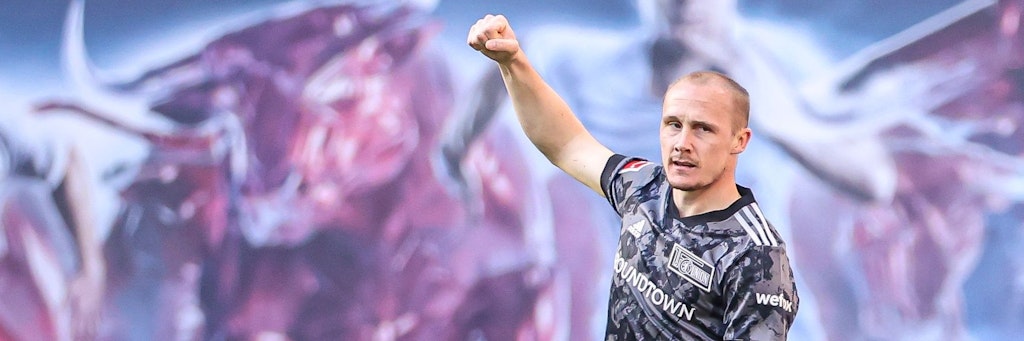 Sven Michel jubelt über seinen Treffer zum 2:1-Sieg bei RB Leipzig. Es war der erste Auswärtssieg des 1. FC Union bei den Roten Bullen überhaupt.