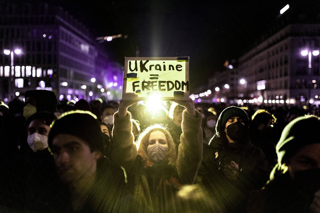 Die Demonstration richtet sich gegen den russischen Krieg in der Ukraine.