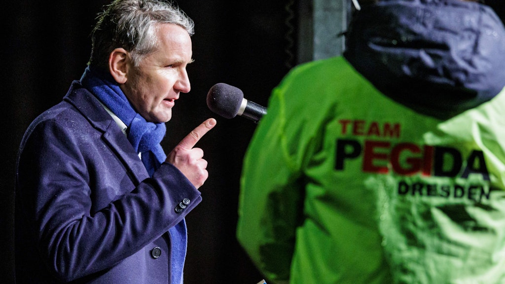 Björn Höcke am Freitag bei einer Demonstration in Dresden.