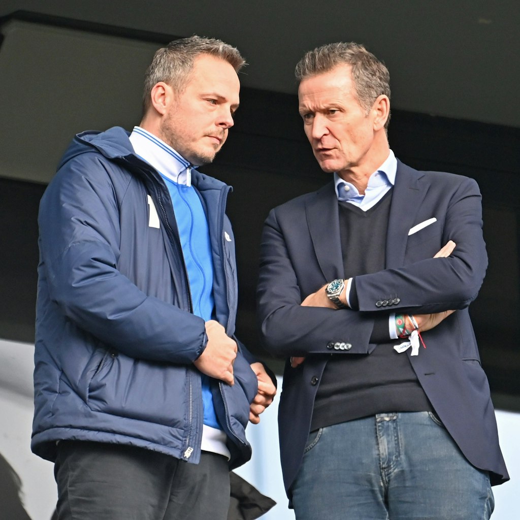 Präsident Kay Bernstein und Finanzboss Tom Herrich haben anstrengende Wochen bei Hertha BSC hinter sich. Doch es hat sich gelohnt. Der Deal mit Investor 777 Partners geht jetzt über die Bühne. 