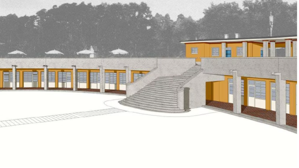 Strandbad Müggelsee: So soll das sanierte Terrassengebäude mit der Original-Treppe aussehen. 