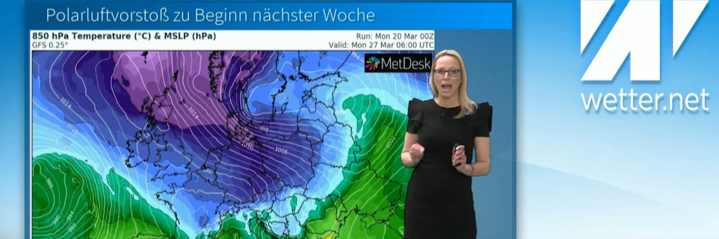 Wetter.net-Moderatorin Kathy Schrey erklärt den Vorstoß polarer Kalt-Luft am Montag.