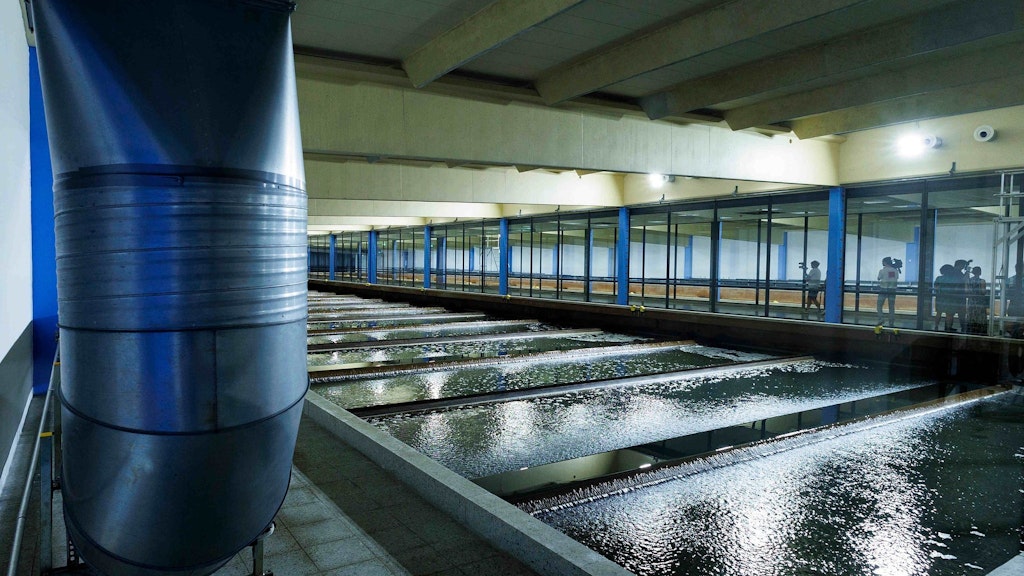 Das Wasserwerk Tegel wurde gerade modernisiert. In dieser Filterhalle wird Trinkwasser vorbereitet.