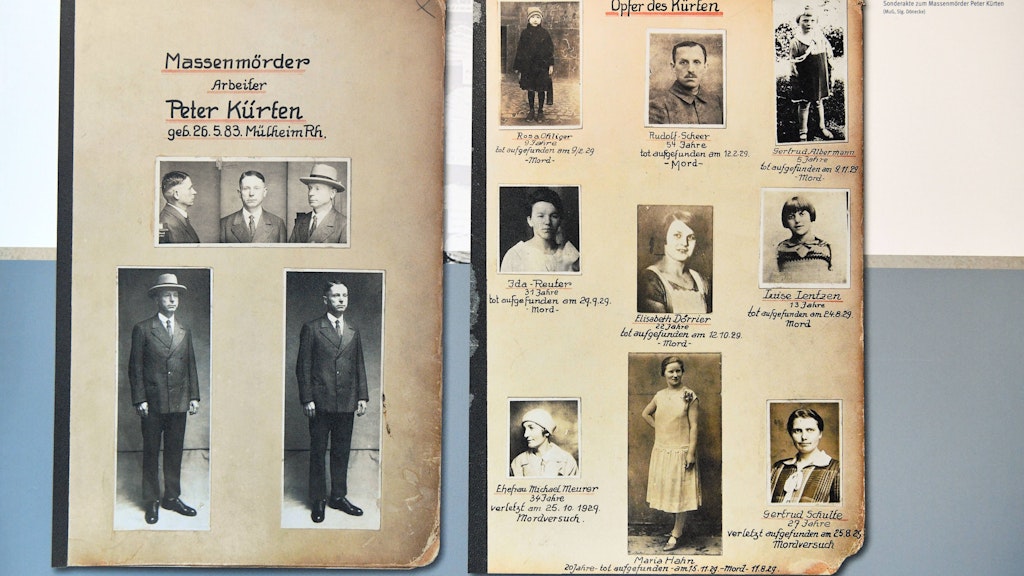 Fotos der Opfer von Peter Kürten aus einer Akte.