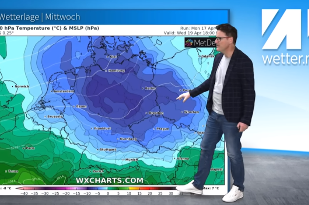 Wetter-Experte Dominik Jung erklärt die Wetterkarte von Mittwoch, auf der deutlich zu sehen ist, wie kalt es über Deutschland werden wird.