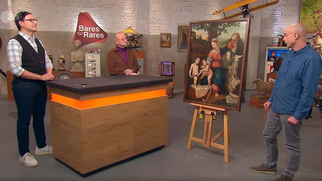 „Bares für Rares“-Experte Colmar Schulte-Goltz (li), Moderator Horst Lichter und Noch-Besitzer Martin.