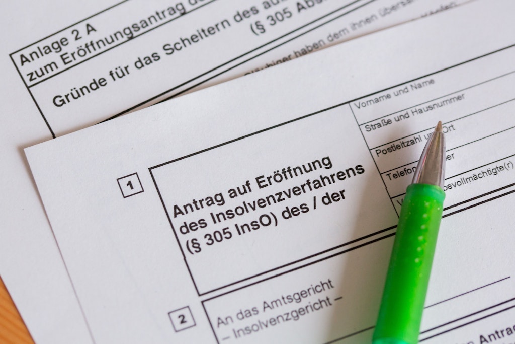 Ein Antrag zur Eröffnung eines Insolvenzverfahrens.