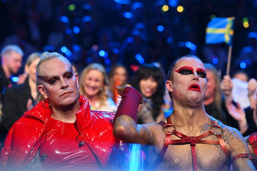 Pleite beim ESC: Lord Of The Lost aus Deutschland während der Abstimmung beim Finale des 67. Eurovision Song Contest.