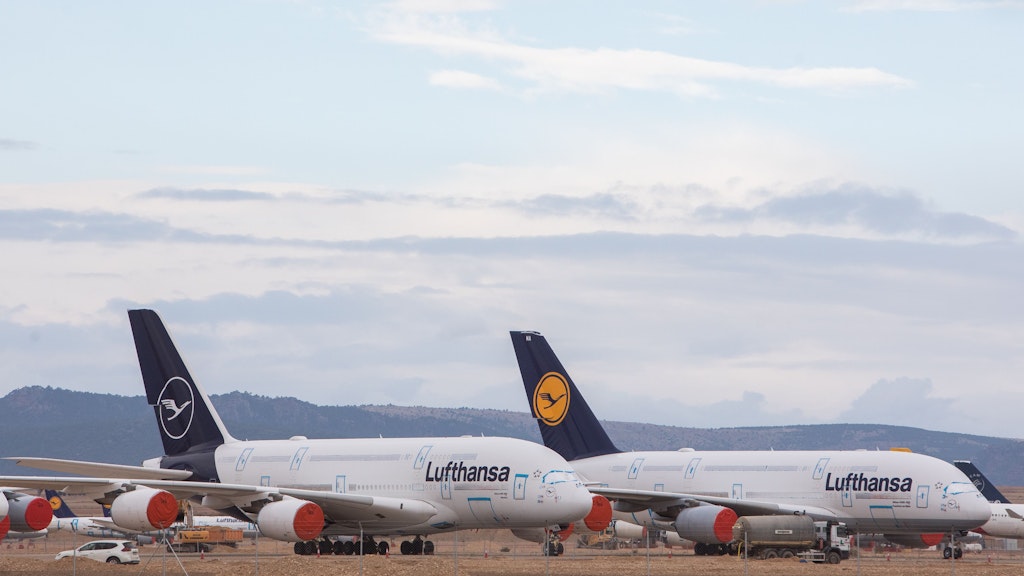 Die acht Lufthansa-A380 wurden auf dem spanischen Flughafen Teruel eingemottet.