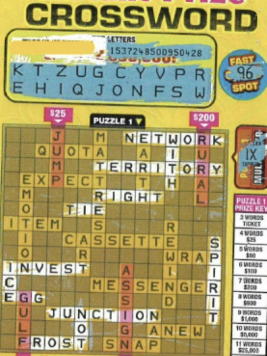 Ruby Evans won with this scratch card.