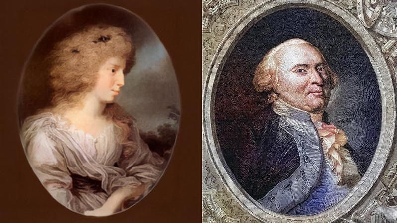 Julie von Voß (1766 - 1789) und König Friedrich Wilhelm II. (1744 – 1797). Kurz nach der Geburt ihres gemeinsamen Sohnes starb sie.