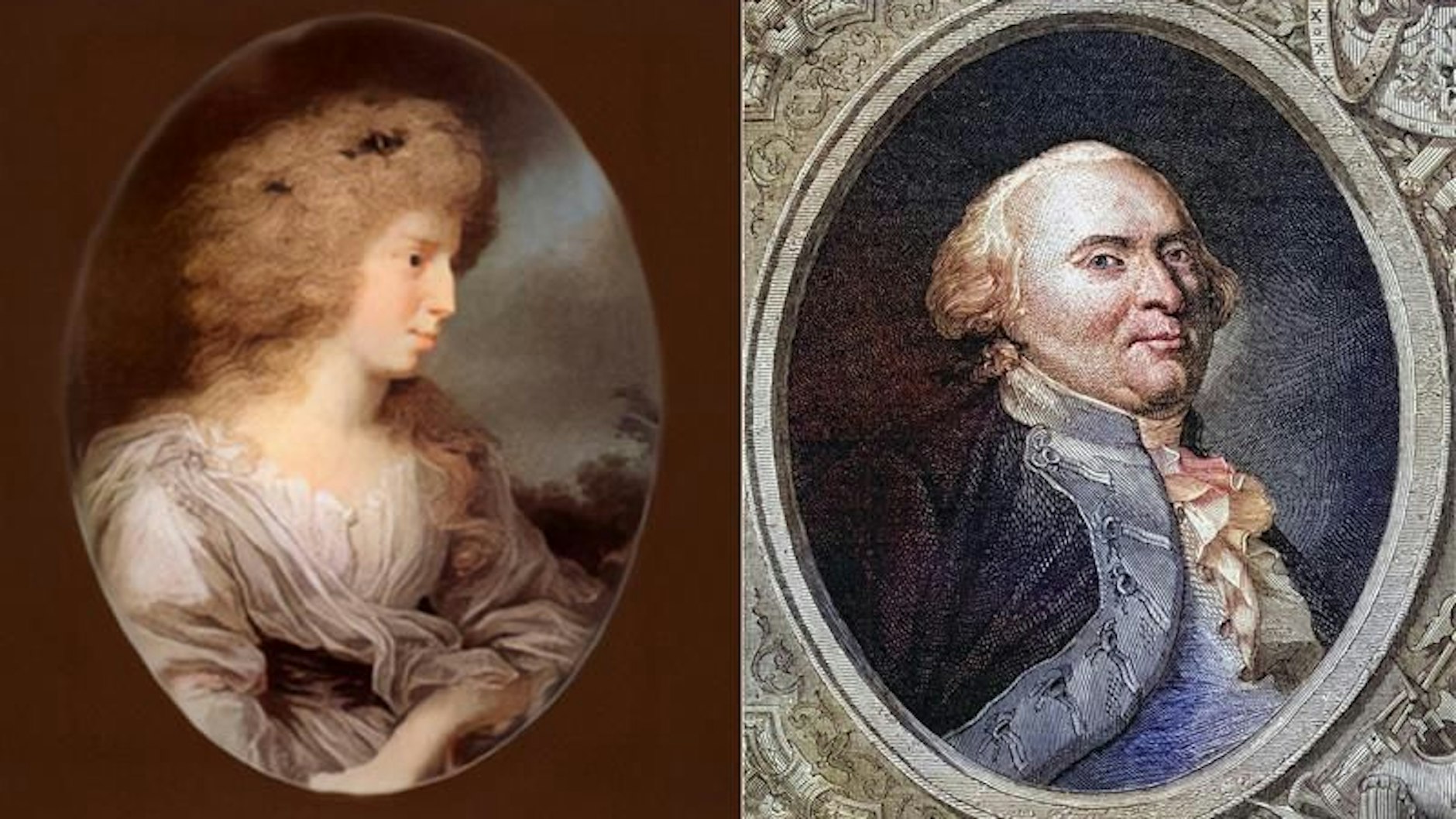 Julie von Voß (1766 - 1789) und König Friedrich Wilhelm II. (1744 – 1797). Kurz nach der Geburt ihres gemeinsamen Sohnes starb sie.