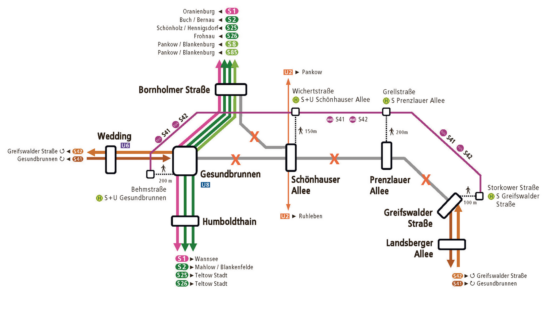 In mehreren Bauphasen wird der nordöstliche Teil der Ringbahn rund um den Bahnhof Schönhauser Allee gesperrt. Es wird jeweils ein Ersatzverkehr eingerichtet.
