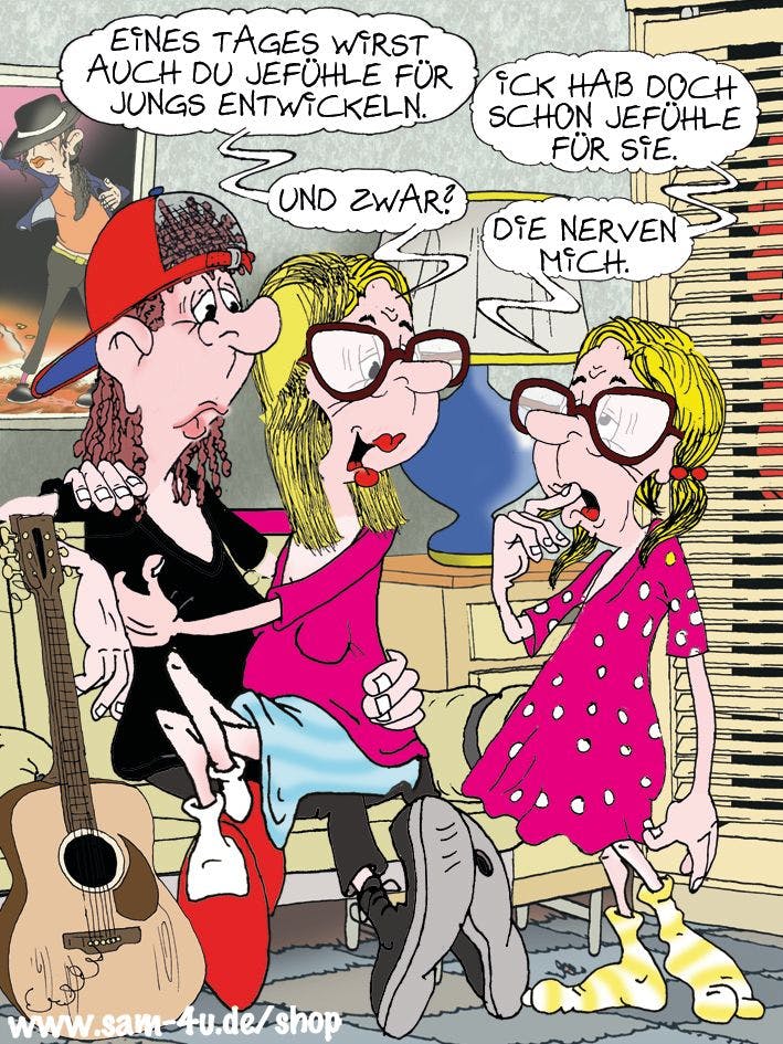 Auch heute gibt es einen Cartoon des Tages von unserem Zeichner Sam Paff aus Berlin. Er gehört fest in unsere Rubrik Witz des Tages.