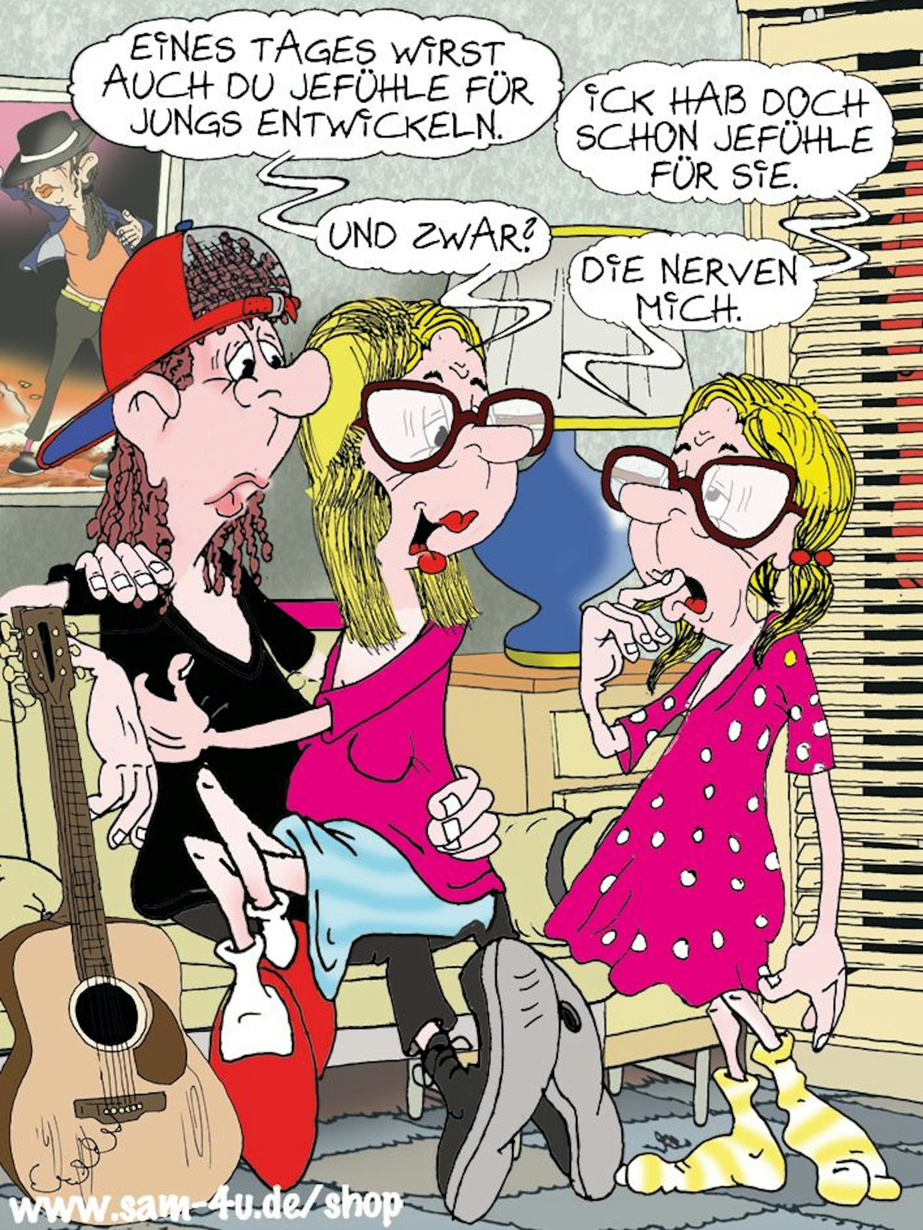 Auch heute gibt es einen Cartoon des Tages von unserem Zeichner Sam Paff aus Berlin. Er gehört fest in unsere Rubrik Witz des Tages.