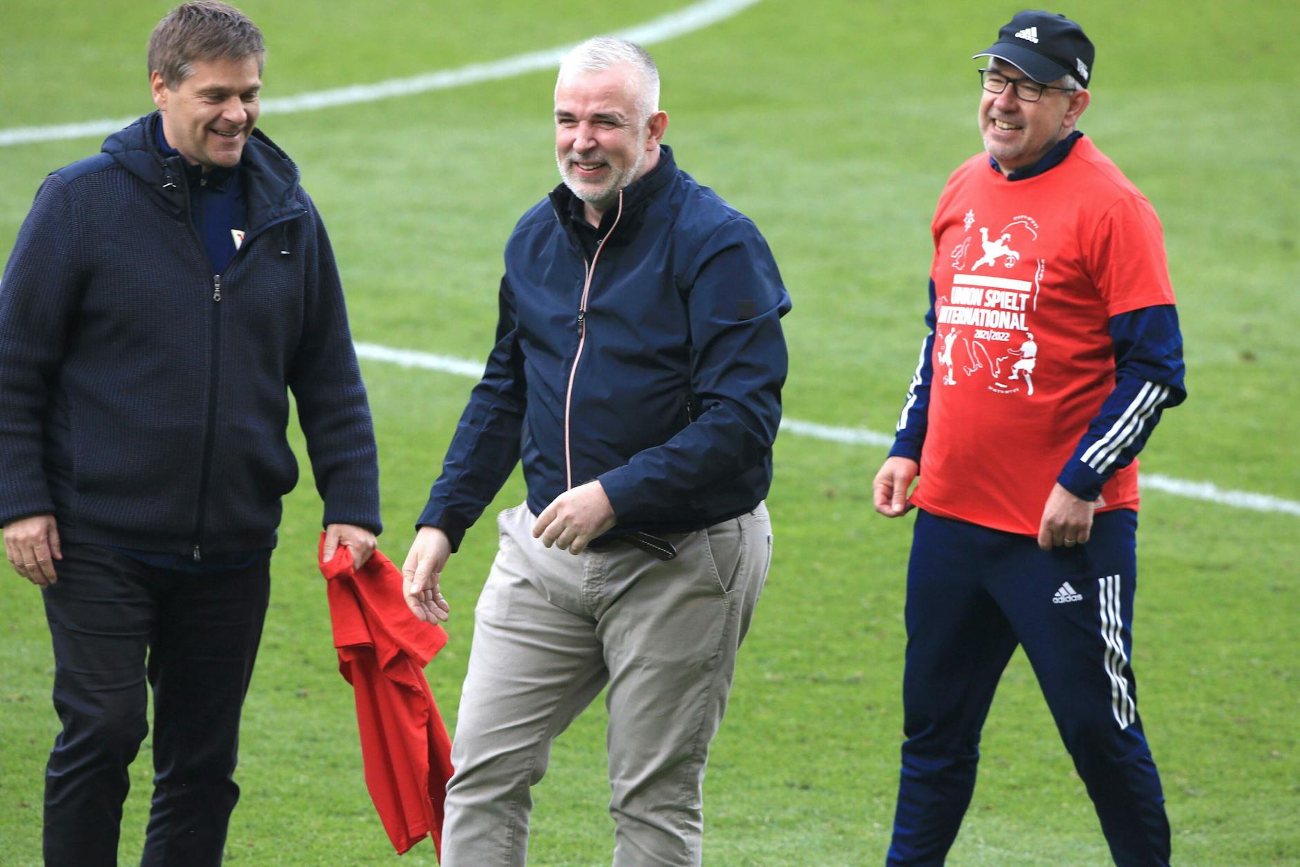 Urs Fischer (59, r.) Präsident Dirk Zingler (60, M.) und Ex-Manager Oliver Ruhnert (53) standen jahrelang für Erfolg und feierten 2023 den Einzug in die Champions League.