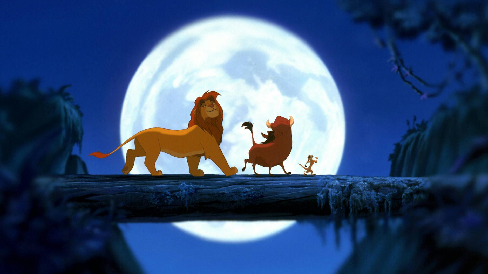 Simba mit seinen neuen Freunden Timon und Pumbaa – gemeinsam gehen sie bei „König der Löwen“ durch dick und dünn.