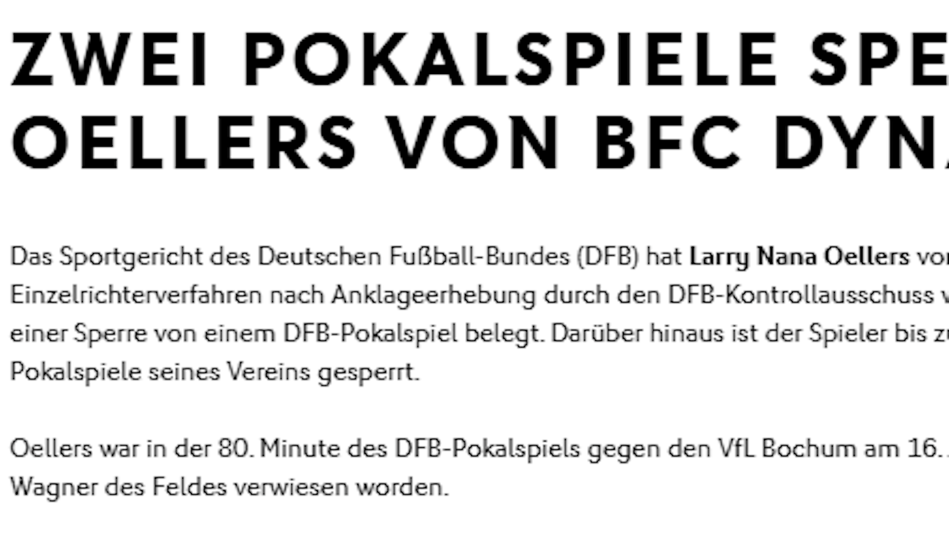 So vermeldet der DFB die Pokalsperre für Larry Oellers.