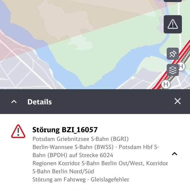 Ein Gleislagefehler sorgt für langsame Fahrten auf der S-Bahnlinie S7. So steht es auf einer Internetseite der Deutschen Bahn.