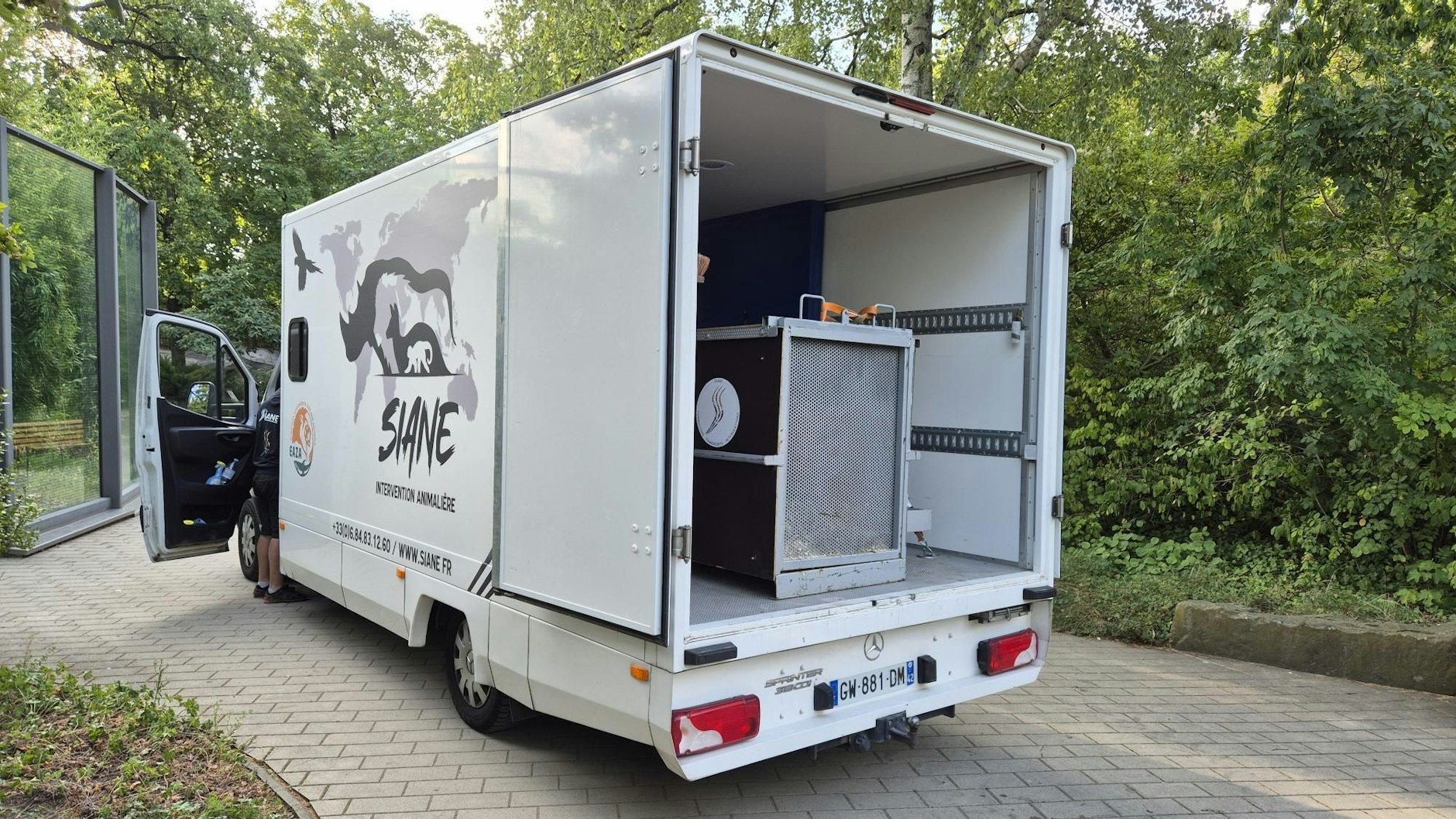 Und los geht die Fahrt: In diesem Mini-Lkw einer französischen Tiertransportfirma ging Mini-Flusspferd Toni auf die Reise nach Frankreich.