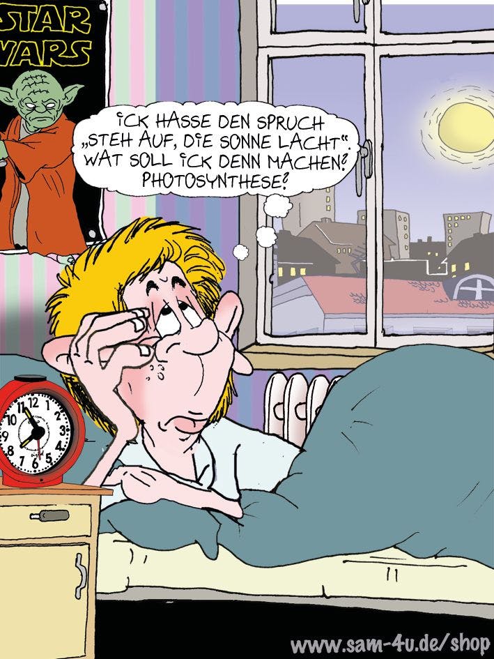 Der Cartoon des Tages kommt auch heute von unserem Zeichner Sam Paff aus Berlin. Er hat einen festen Platz in der Rubrik Witz des Tages.