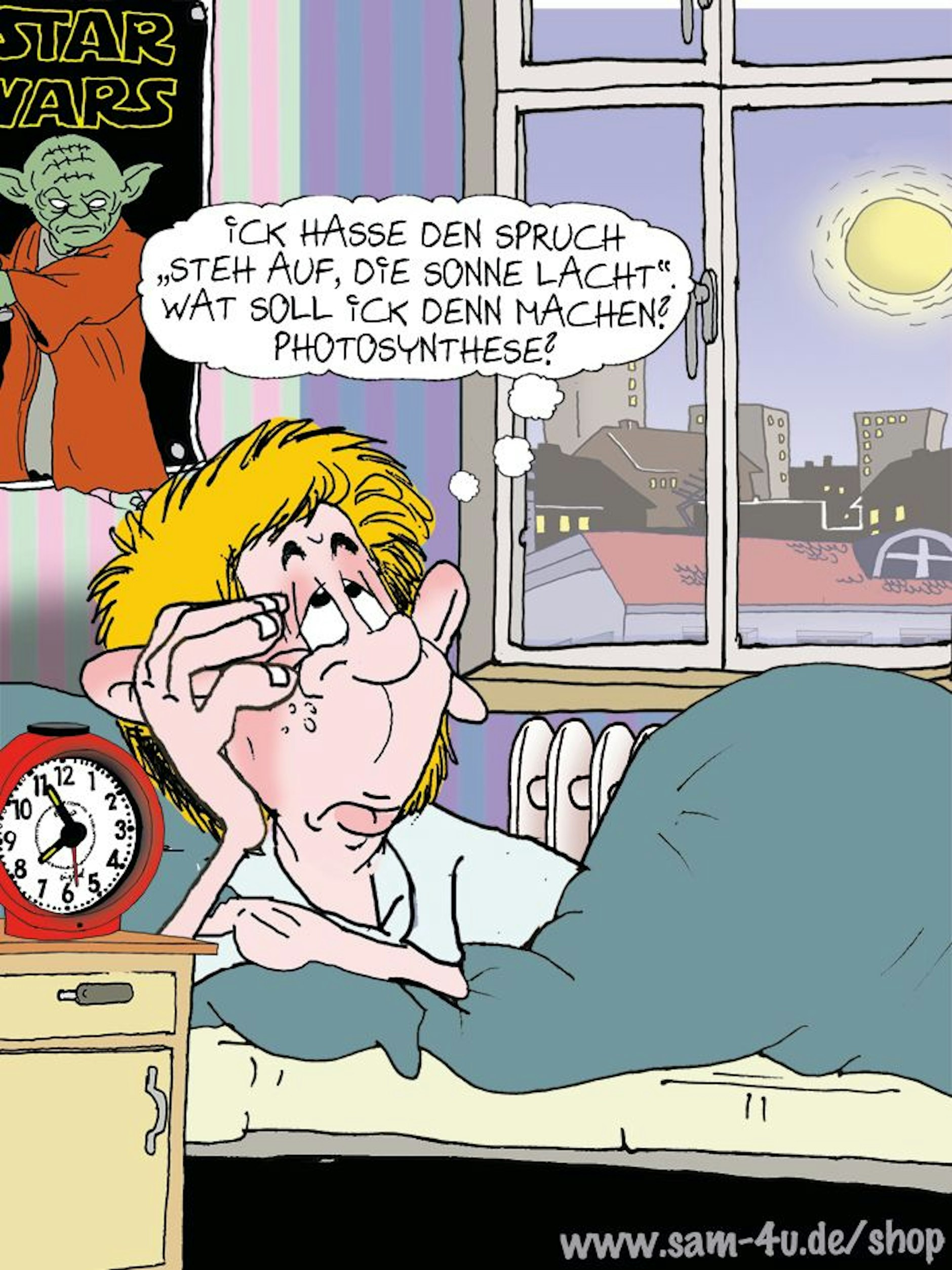 Der Cartoon des Tages kommt auch heute von unserem Zeichner Sam Paff aus Berlin. Er hat einen festen Platz in der Rubrik Witz des Tages.