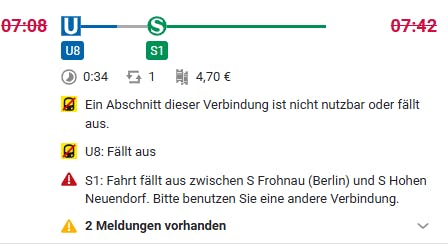 In der Fahrplanauskunft der S-Bahn wird diese Verbindung als gestrichen angezeigt.