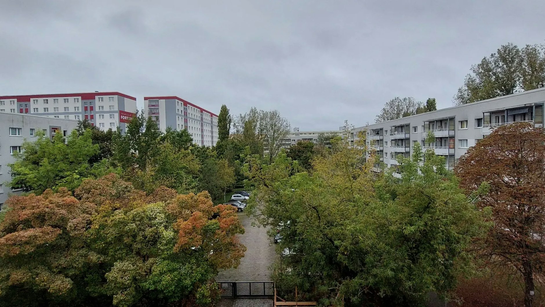Blick auf einen Teil des Innenhofes im Joachimsthaler Carree, der so groß wie ein Fußballfeld ist. Teile der Begrünung sollen verschwinden.